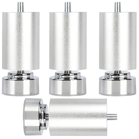 Metal Furniture Legs, Sofa Replacement Legs, Adjustable Table Legs, Round Aluminum Alloy Cabinet Legs, M10 Bolt, Black/ Silver, Diy Furniture Feet, 4 Pcs, for Chairs, Bed, Desk,Silver-15cm(5.9in)
