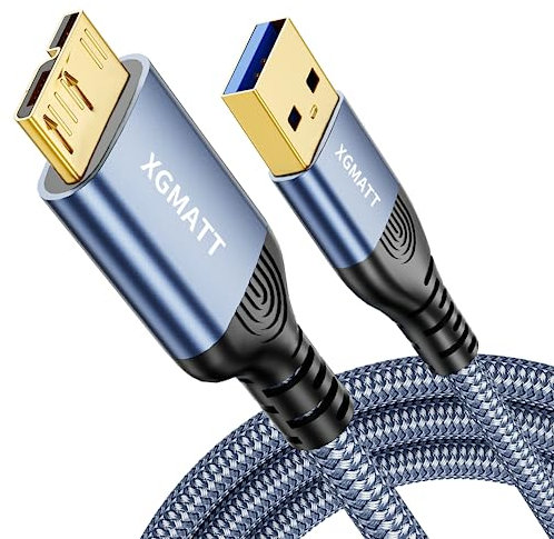 XGMATT USB 3.0 Micro B Kabel 1M USB 3.0 Stecker auf Micro B Stecker Datenkabel Externes Festplattenkabel Kompatibel mit Toshiba,WD,Seagate Festplatte,Samsung Galaxy S5/ Note 3/Note Pro 12,2,Blau