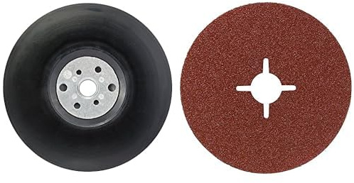Bosch Accessories 1608601033 Plateau de ponçage 125 mm / 12200 tours par minute & Disques abrasifs sur fibres pour Meuleuses angulaires Corindon Diamètre 125 mm, Grain 60 - Lot de 5 feuilles
