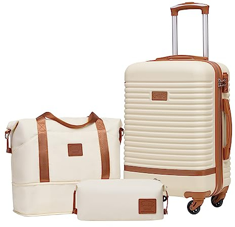 Coolife Suitcase Set 3 Piece Luggage Set Carry On Travel Luggage TSA Lock Spinner Wheels Hardshell Lightweight Luggage Set(White, 3 piece set (DB/TB/20))