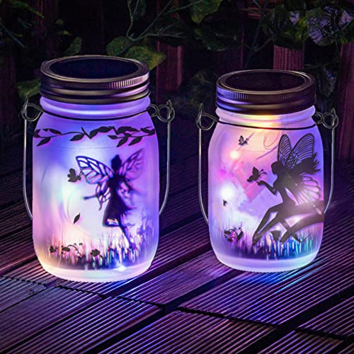 Solar Fairy Lantern Outdoor, Garden Ornaments Waterproof Hanging Frosted Glass Solar Mason Jar Lights LED Hanging Lamp for Table, Yard, Garden, Patio, Lawns Decoration Night Lights