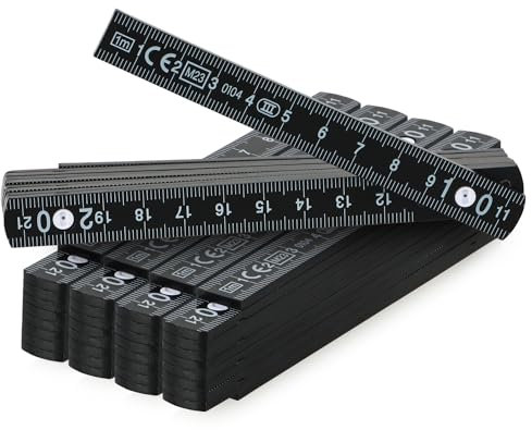 com-four® 5x Mini-Zollstock aus Kunststoff, 1 Meter Gliedermaßstab mit 10 Glieder, metrisch und in schwarz (5 Stück - 1m schwarz)