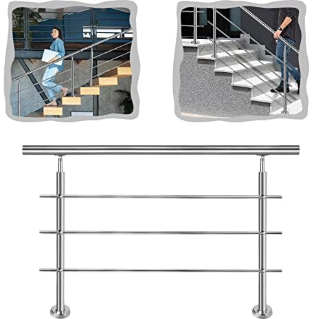 YARDIN Rampe d'escalier en acier inoxydable avec 3 barres transversales, garde-corps en acier inoxydable intérieur et extérieur pour escaliers, parapet, jardin, balcon (200 cm, 3 barres transversales)