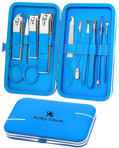 Maniküre Set 10-teiliges, Pediküre kit Nagel Schere Nagelpflege Nagelknipser etui, Nagelset Nageletui Nagelknipser Set, Reise Beauty Kit (Blau)
