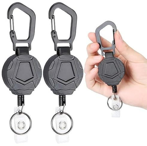 Vugttuon 2Pcs Retractable Keychain, Heavy Duty Retractable Lanyard, Carabiner Badge Holder, Extendable Retractable Keychain with 60cm Steel Wire Rope