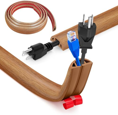 Bocguy Cache Cable Sol, Petit Canal de câble Flexible,1M x 3cm Goulotte Passe Cable Sol Silicone, Cache Fil Électrique Sol Auto-Adhésif Facile à Couper Montage pour Tous Les Câbles (Grain Bois)