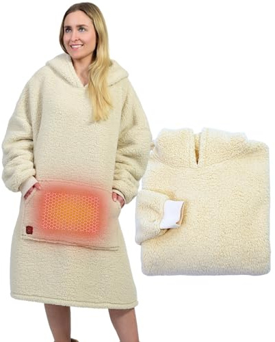 NorthHeat Beheizter Kuschel Hoodie | flauschige Ärmel Decke beheizbar | perfekt für Freundin, Mama und Papa zu Weihnachten | Kuschelpullover & Deckenpullover
