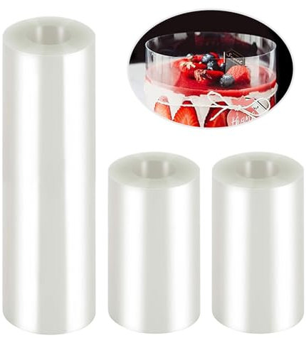 Diompirux 3 Rolle Tortenrandfolie Wiederverwendbar (20cm x10m, 10cm x 10m), Transparent Tortenfolie, Harte Torten Folie, Plastikfolie Tortenfolien für Mousse, Tortendeko Schokolade, Dessertringe