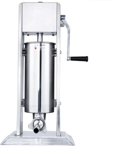 guoyjmm Edelstahl Industrie Wurstfüllmaschine (3 L Volumen), Profi Wurstfüller mit gehärtetem 2 Gang Vollmetall-Getriebe und Handkurbel, inkl. 4 Fülltüllen