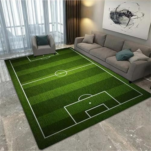 PEIHUODAN Bereich Teppich Für Kinderzimmer, Teenager, Kinder, 3D-Fußball-Sport-Druck Gamer Teppiche, Schlafzimmer, Room Decor, Waschbar, Anti-Rutsch Fußballfeld Gaming-Teppiche (Green,160x200cm)