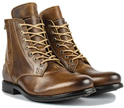 LMUIPMAA Bottines Lacets Homme Rétro Biker Bottes De Moto Hiver Fermeture Éclair Combat Bottes,Marron,47 EU