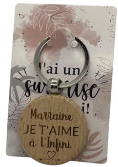 Porte clé en bois Marraine je t'aime à l'infini' - Idée cadeau original pour noël, anniversaire, baptême - parrain- idée cadeau femme