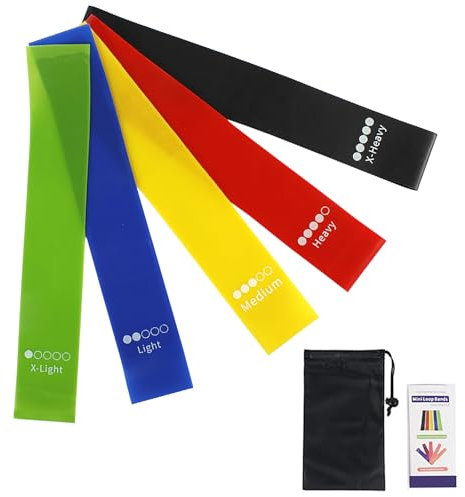 WOLMIK Exercise Resistance Bands - Set of 5 Exercise Bands Set for Women and Men, Resistance Fitness Exercise Loop Bands with 5 Levels, Elastic Stretch Bands with Carry Bag for Training, Yoga, Pilates