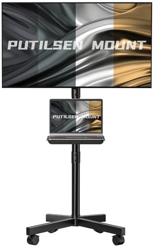 TV-Ständer Rollbar für 23-60 Zoll Fernseher - Höhenverstellbar Mobiler TV Ständer mit Rollen und Medienablage, für Büro, Wohnzimmer, Gaming, Hält bis zu 40 KG, Max VESA 400x400mm, Schwarz
