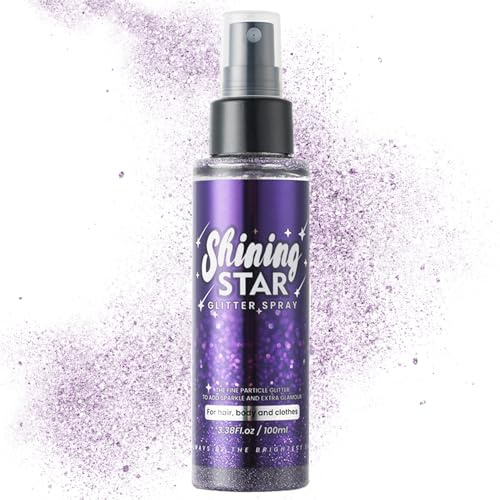 Glitzer Spray, Lila Glitterspray für Gesicht/Körper/Kleidung, Purple Glitzer Haarspray Makeup Sparkle Puder Highlighter, Schnell Trockenes Body Glitzer, Körperglitzer Powder Spray für Rave Party