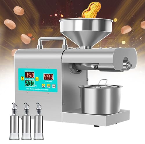 CAFIEDR Automatische Ölpresse mit 3 Ölflaschen, kommerzielle Ölmühle für Nüsse und Samen, 50–230 °C einstellbare Temperatur, industrielle Ölpresse für den gewerblichen und privaten Gebrauch