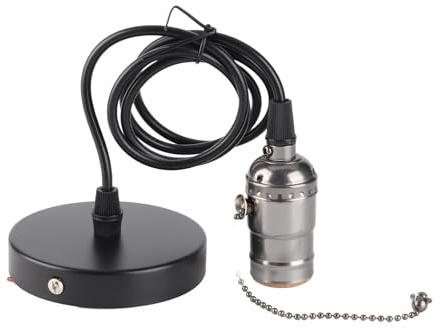 Nikou E26 - Lámpara colgante vintage con interruptor de cadena de tracción, base de lámpara para montaje en techo (negro)