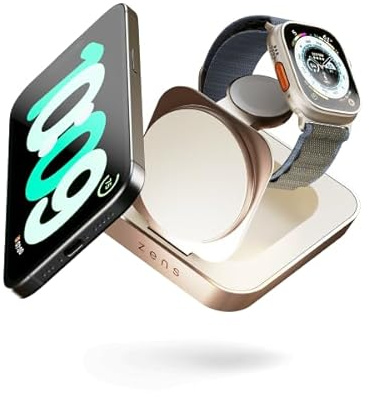 Zens Nightstand Magnetic Wireless Charger Pro 2, kabelloses MagSafe und Qi2-Ladegerät (15 W) für iPhone, AirPods, inkl. 20-W-Netzteil (EU,UK,US) und integriertem 1,5-m-Kabel, Kupfer