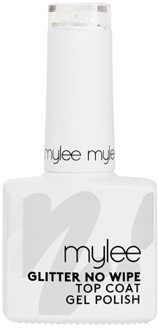 Mylee Esmalte de uñas No-Wipe Glitter de capa superior 10 ml, UV/LED, Soak-Off, arte de uñas, manicura, pedicura, para uso profesional, dura hasta 2 semanas, fácil de aplicar, sin descamación