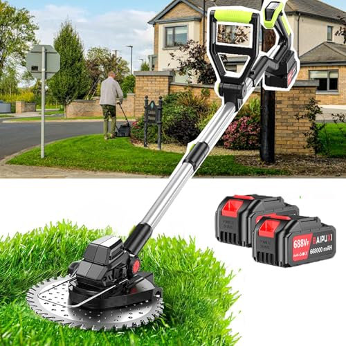 RoyceBee Desbrozadora a BateríA de 1800 W, 21 V, 3,0 Ah, 3 en 1, InaláMbrica, con Ruedas, Ajustable, Ligera, para CéSped, Patio y JardíN
