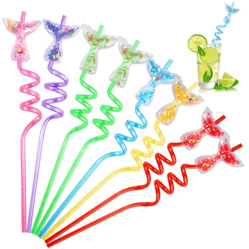 8 Pezzi Cannucce Plastica Colorate,Cannuccia Bevande Ricurve | cannucce Sirena,cannucce a Spirale per Feste, per Creature Marine Festa Matrimoni Compleanni Riunioni Hawaian Party