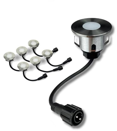 PRO CONNECT 6er Set LED Bodeneinbaustrahler 230V Edelstahl • Ø 4,5 cm rund warmweiß wasserdicht • für Gehwegbeleuchtung Terrasse