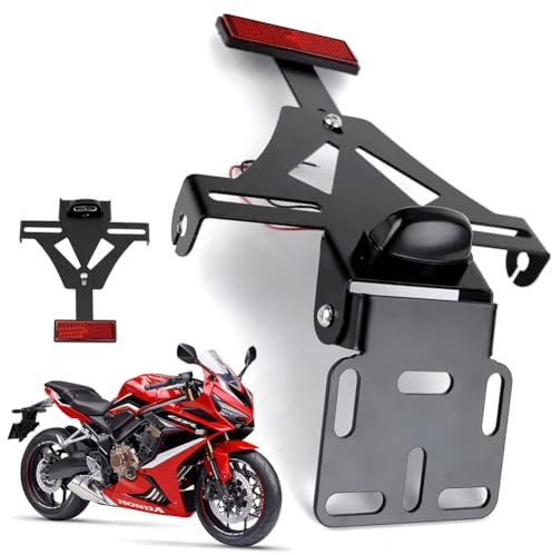 Motorrad Kennzeichenhalter, Einstellbare Kennzeichenhalter Motorrad mit Kennzeichenbeleuchtung, Kompatibel mit den Meisten Motorradmodellen