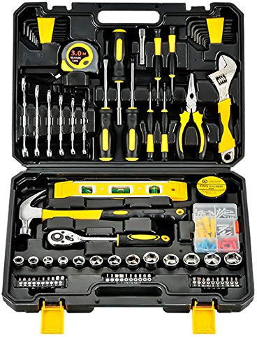 Werkzeugkoffer Gefüllt 108 tlg, Werkzeug im Stabilem Kunststoffkoffer, Allgemeines Werkzeugset für die Heim-/Autoreparatur Werkzeugkasten, Werkzeugset für Heimwerker, DIYer und Handwerks-Meister