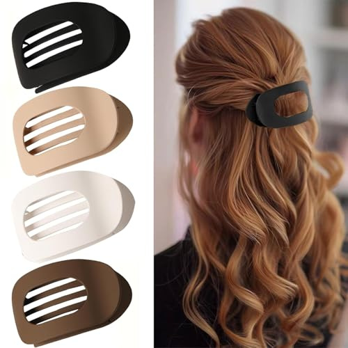 WUBAYI Lot de 4 pinces à cheveux plates antidérapantes pour cheveux épais et moyens pour femmes et filles