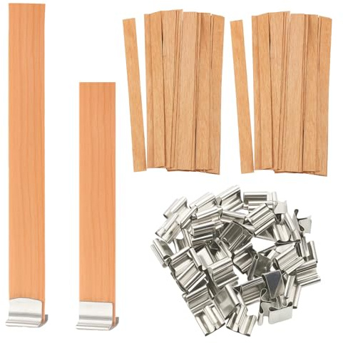 Holzdochte Für Kerzen, Dauerdocht,120 Stück Kerzendocht Set Mit 60 Holzdochten Und 60 Metallständer, Ideal Für DIY Kerzenherstellung, Kerzendochte für Kerzen,Home Decor Und Geschenkideen