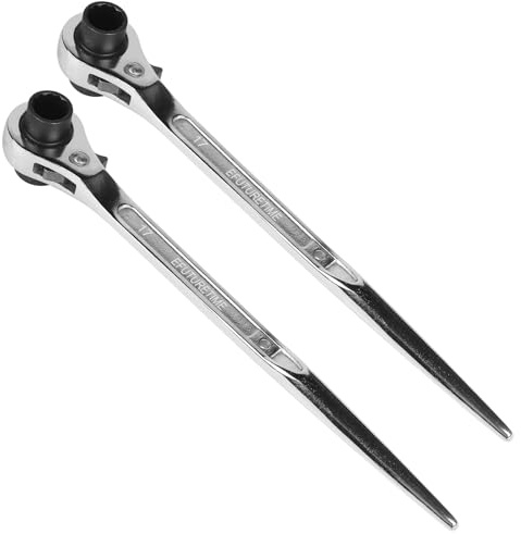 efuturetime 2x Gerüstschlüssel 17/19mm + 19/22mm CR-V Silber | Gerüstbauratsche Umschaltbar Set, Ratsche Gerader Griff, Gerüstbauknarre