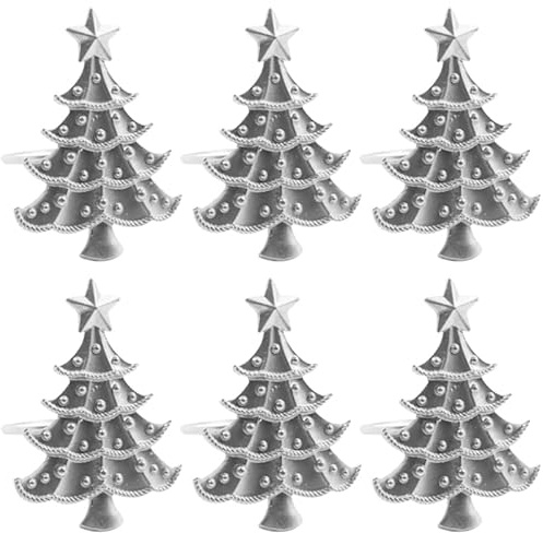 VICASKY 6 Stück Teiliges Weihnachtsbaum Serviettenringe aus Metall Tischdeko Wiederverwendbare Napkin Buckles Festliche Besteck Accessoires für Weihnachtsessen und Dinnerpartys