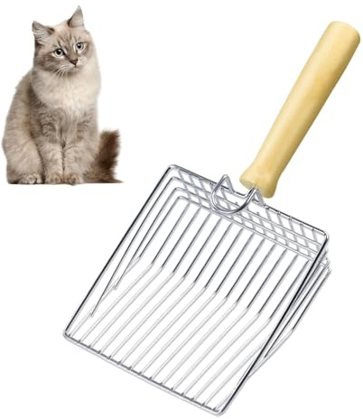 Metall-Katzenstreuschaufel, Edelstahl-Mesh-Schaufel, tiefe Schaufel, Katzenstreuschaufel, Metall mit bequemem Griff für Haustiere, Katzen, Hunde (12,5 cm breit, 7 mm Loch)