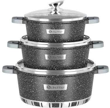 Topfset Scheffler Kochtopf Set Induktion 6-teilig,20/24/28cm Töpfe Set mit Glasdeckel,Antihaftbeschichtung,für alle Herdarten
