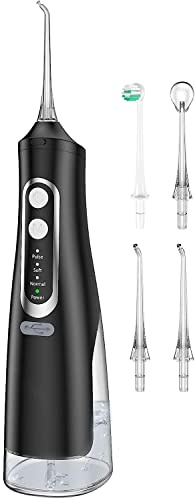 Munddusche Kabellos Elektrischer Zahnreiniger 4 Modi & 4 Düsen Professional Munddusche Testsieger IPX7 Wasserdicht Wasser Flosser 310ML Abnehmbarer Wassertank für Ten Heim- und Reisegebrauch