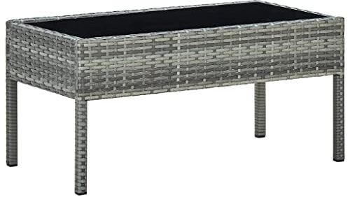 Teenpull Gartentisch Grau 75x40x37 cm, Poly Rattan Outdoor Loungetisch mit Hartglasplatte, robuster Stahlrahmen, wetterfester Beistelltisch für Balkon