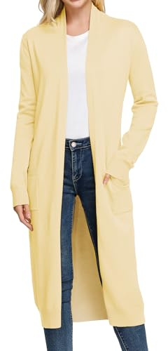 GRACE KARIN Yellow Cardigan Sweaters for Women Essentials Lightweight Long Sweater Casual 2026 Summer Outfits with Pockets
