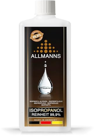 Allmanns Isopropanol 99,9% IPA | 500ml Reinigungsalkohol für Haushalt, Industrie & Elektronik - Medizinischer reiner Alkohol - Hochprozentiger Isopropylalkohol