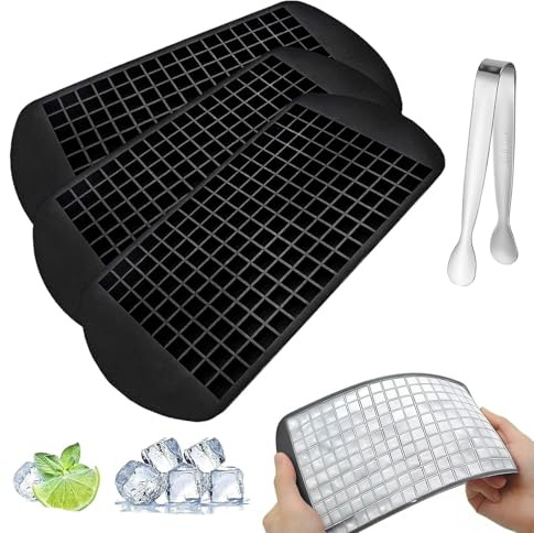 3 Pcs Mini Ice Cube Trays with 1 Ice Clamp, Small Ice Cube Tray, 160 Grids Small Square Flexible Ice Cubes Molds, Food-Grade Ice Cube Mold for Freezer Food, Whiskey, Cocktails,Milk and Juice (Black)
