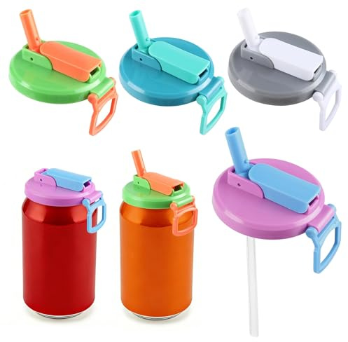 4 Pack Soda Can Lids with 8 Straws, Reusable Can Covers Colors Can Tops for Standard Soda, Juice, Beer Cans