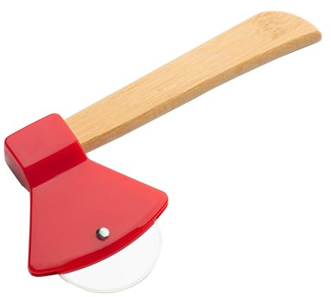 Genérico Rueda cortadora de Pizza en Forma Hacha, Cuchillo Acero Inoxidable con Mango bambú, Herramienta Corte pastelería y Galletas, Accesorios Cocina(Red)