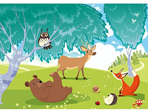 Runa Art Papier peint intissé Nursery Animaux de la forêt 352 x 250 cm Toison Mur XXL Tableaux Muraux Tapisserie Photo Décoration Murale Salon Chambre vert Brown 9122011a