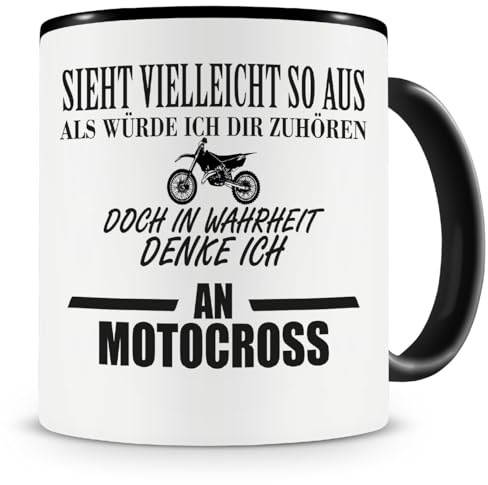 Samunshi® Ich denke an Motocross Tasse Kaffeetasse Teetasse Kaffeepott Kaffeebecher Becher 300ml schwarz