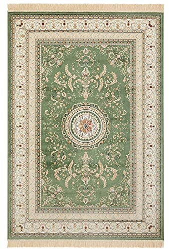 Nouristan Naveh Orient Alfombra de salón, Alfombra Oriental de Pelo Corto con Flecos, Vintage, Alfombra Oriental de Terciopelo para Comedor, salón, Dormitorio, Verde, 160 x 230 cm