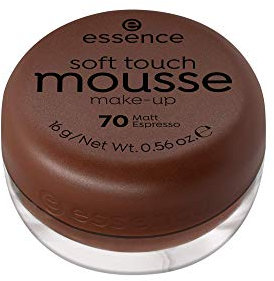 essence soft touch mousse make-up, Make Up, Foundation, Nr. 70 matt espresso, braun, für Mischhaut, für unreine Haut, vegan, ohne Parfüm, ohne Alkohol (16g)