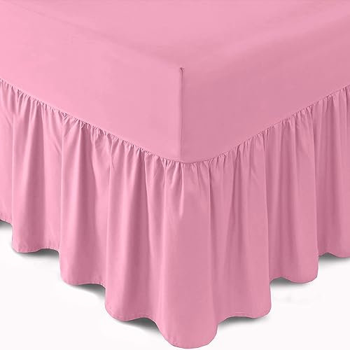 GC GAVENO CAVALIA Plain Dyed King Size Bed Skirt Extra Deep Frilled Valance Sheet King, Soft Polycotton Percale Bedding Frill Bed Sheets, Lightweight Frilled Extra Deep Valance Sheet, Pink