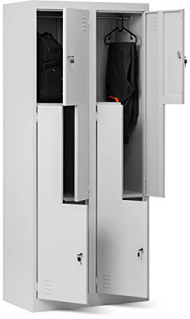 Jan Nowak Umkleideschrank Z02 Spind mit 4 Abteilen Kleiderspind Metallschrank Flügeltür Lüftungsschlitzen Pulverbeschichtung 185 cm x 80 cm x 45 cm (Grau)