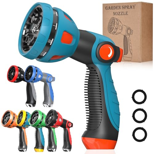 HmiL-U Garden Hose Spray Nozzle - 10 Adjustable Patterns Metal High Pressure Hose Nozzle with Thumb Control Design, Hose Sprayer for Garden & Lawns Watering, Cleaning, Pets & Car Washing