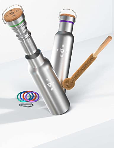 𝗙𝗢𝗫𝗕𝗢𝗫𝗫 Trinkflasche Isoliert | 0,75 Liter - Edelstahl Premium | TEE-Sieb + BIO-Bürste + Dichtungen 5 Farben + Karabiner + Tasche/Thermosflasche Kinder & Erwachsene | gebürstet - matt satin