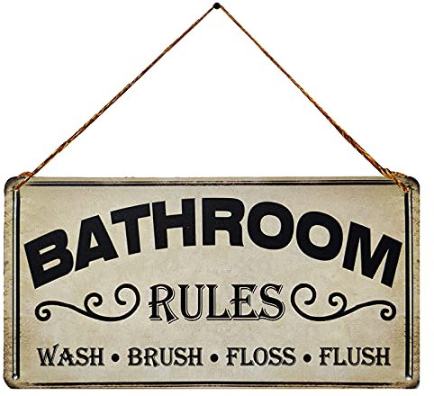 ZOVSON Rustikales Badezimmer-Regel-Schild, Vintage, Metall, zum Aufhängen, Landhaus-WC, Badezimmer, Wanddekoration, 12,7 x 25,4 cm
